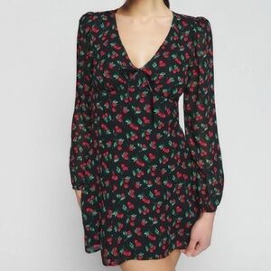 Reformation Ferris Dress Black Cherry Print Viscose Mini NWT Size 6